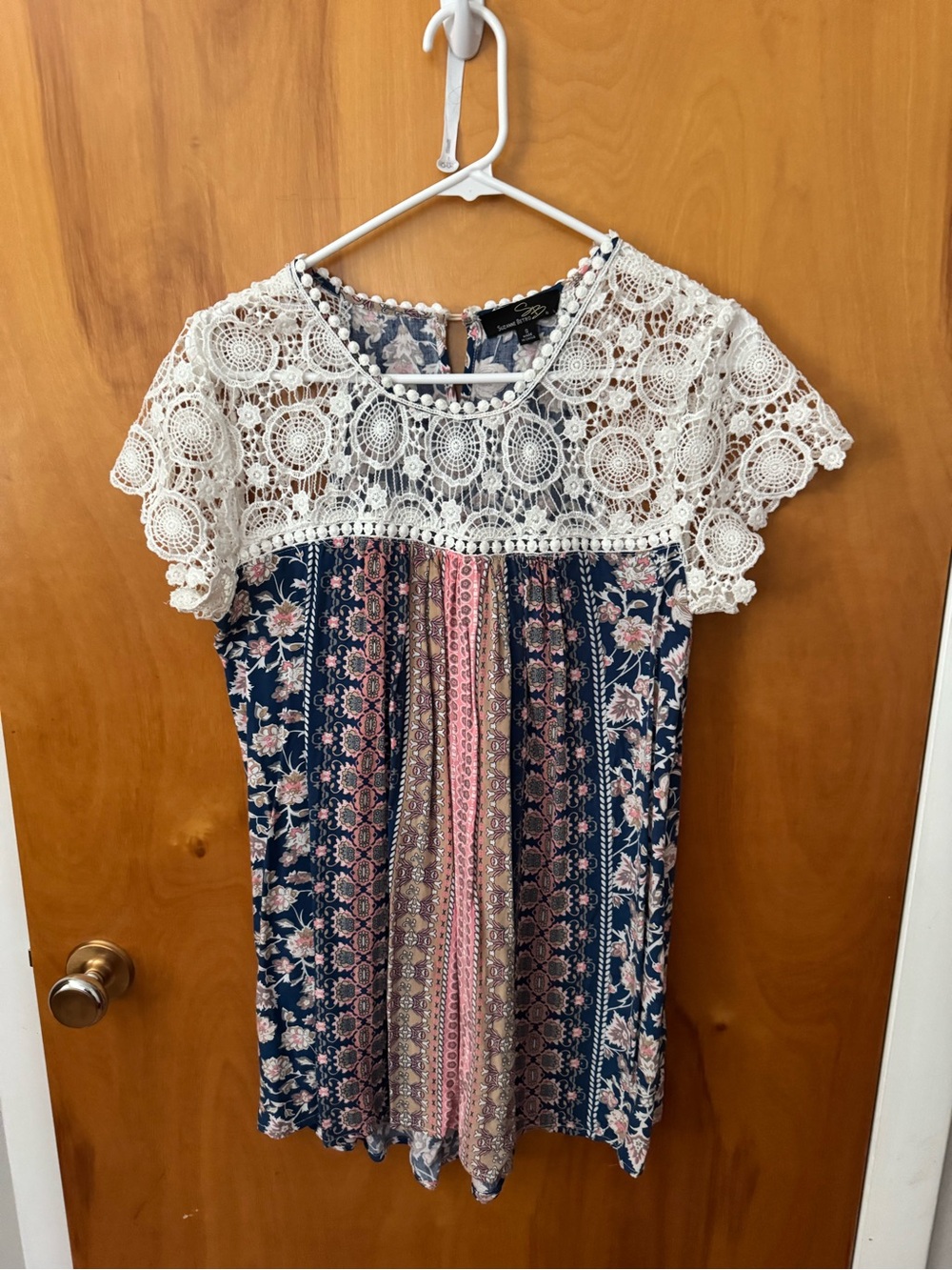 Lace Yoke Floral Print Women’s Top